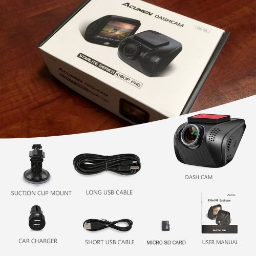  Acumen Dash Cam Camera for Cars Video Recorder Traffic Dashboard with Wide Angle Vehicle Dashboard Camera Recorder Exmor Sensor WDR Loop Recording (Black)