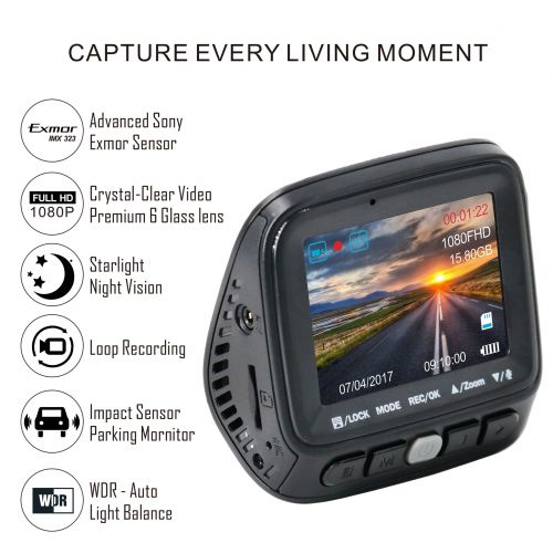  Walmart Acumen FHD 1080p Dual Dash Cam, Dashboard Camera Recorder with Sony Exmor Sensor, 4-Lane Wide-Angle View Lens. Rear Camera, G-Sensor, WDR, Loop Recording, Night Vision, Motion Dete