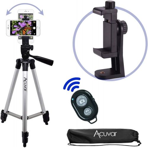  [아마존베스트]Acuvar 50 Smartphone/Camera Tripod with Rotating Mount & Wireless Camera Remote. Fits All Smartphones iPhone Xs, Max, Xr, X 8, 8+, 7, 7 Plus, Android Note 10, S10+ etc.