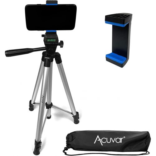  Acuvar 50 Inch Aluminum Camera Tripod with Quick Release + Universal Smartphone Mount for iPhone 12, iPhone 12 Mini, iPhone 12 Pro Max, iPhone 11 Pro, 11 Pro Max, Xs, SE 2, Xr, X,