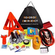 Adakiit Car Emergency Kit, Multifunctional Roadside Assistance Auto Safty Kit ,First Aid Kit, Jumper Cables, Tow Rope, Triangle, Flashlight, Safety Hammer and More Ideal Survival P