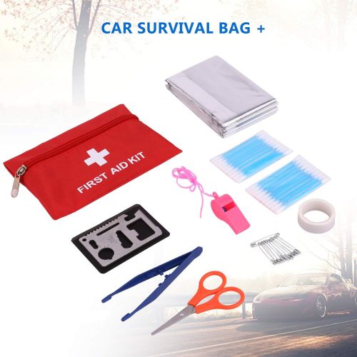  Adakiit Car Emergency Kit, Multifunctional Roadside Assistance Auto Safty Kit ,First Aid Kit, Jumper Cables, Tow Rope, Triangle, Flashlight, Safety Hammer and More Ideal Survival P