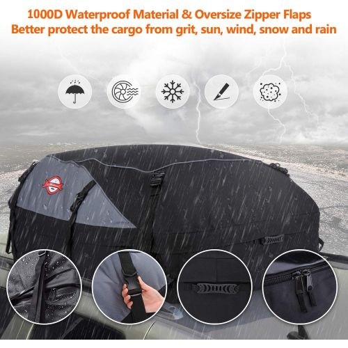  Adakiit Car Roof Bag Cargo Carrier, 20 Cubic Feet 1000D Waterproof Rooftop Cargo Carrier + 8 Reinforced Straps Suitable for All Vehicle with/Without Rack