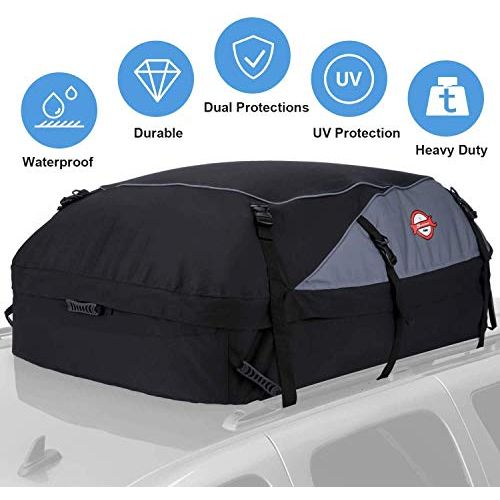  Adakiit Car Roof Bag Cargo Carrier, 21 Cubic Feet Waterproof Rooftop Luggage Bag Vehicle Softshell Carriers, Anti-Tear 1000D PVC with 8 Reinforced Straps + Storage Bag for All Vehicle with