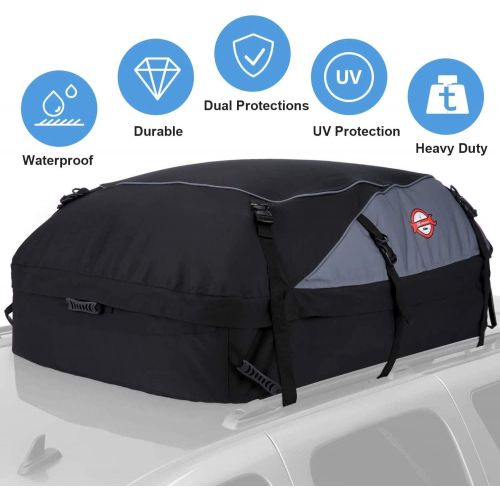  Adakiit Car Roof Bag Cargo Carrier, 21 Cubic Feet Waterproof Rooftop Luggage Bag Vehicle Softshell Carriers, Anti-Tear 1000D PVC with 8 Reinforced Straps + Storage Bag for All Vehicle with