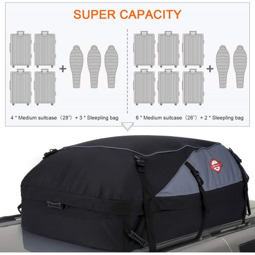  Adakiit Car Roof Bag Cargo Carrier, 21 Cubic Feet Waterproof Rooftop Luggage Bag Vehicle Softshell Carriers, Anti-Tear 1000D PVC with 8 Reinforced Straps + Storage Bag for All Vehicle with