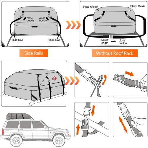  Adakiit Car Roof Bag Cargo Carrier, 21 Cubic Feet Waterproof Rooftop Luggage Bag Vehicle Softshell Carriers, Anti-Tear 1000D PVC with 8 Reinforced Straps + Storage Bag for All Vehicle with