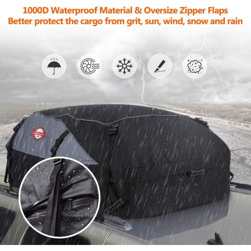  Adakiit Car Roof Bag Cargo Carrier, 21 Cubic Feet Waterproof Rooftop Luggage Bag Vehicle Softshell Carriers, Anti-Tear 1000D PVC with 8 Reinforced Straps + Storage Bag for All Vehicle with