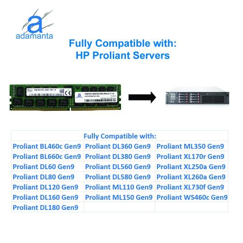  Adamanta 16GB (1x16GB) Server Memory Upgrade Compatible with Dell Poweredge, HP Apollo & HP Proliant Servers DDR4 2400MHZ PC4-19200 ECC Registered Chip 2Rx4 CL17 1.2v DRAM RAM