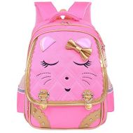 Adanina Cute Bowknot Cat Face Pattern Backpack Diamond Bling Elementary School Backpack Bowknot Primary Bookbag for Girls