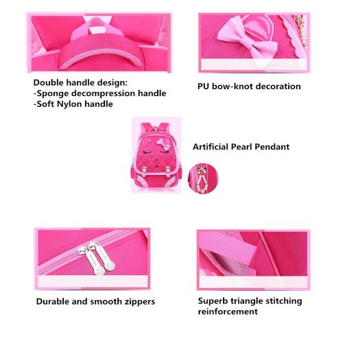  Adanina Cute Bowknot Cat Face Pattern Backpack Diamond Bling Elementary School Backpack Bowknot Primary Bookbag for Girls