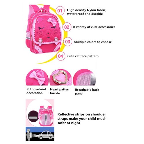  Adanina Cute Bowknot Cat Face Pattern Backpack Diamond Bling Elementary School Backpack Bowknot Primary Bookbag for Girls