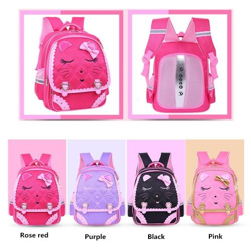  Adanina Cute Bowknot Cat Face Pattern Backpack Diamond Bling Elementary School Backpack Bowknot Primary Bookbag for Girls