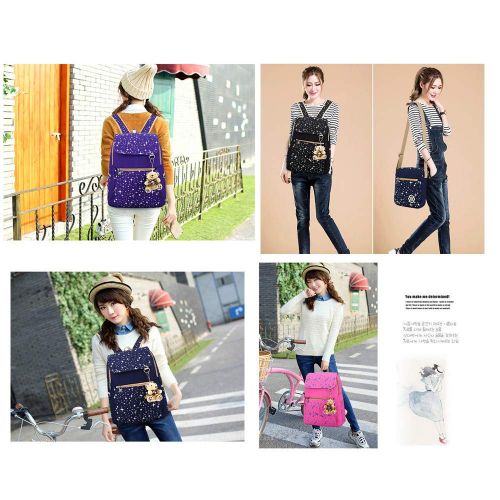  Adanina Preppy Style 3Pcs Elementary School Bag Canves Casual Daypack Book Bags Travel Knapsack Bags for Primary Junior High School