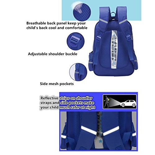  Adanina Cartoon Printed Football Trolley Backpack Elementary Book Bag Primary School Bag with Wheels for Kids