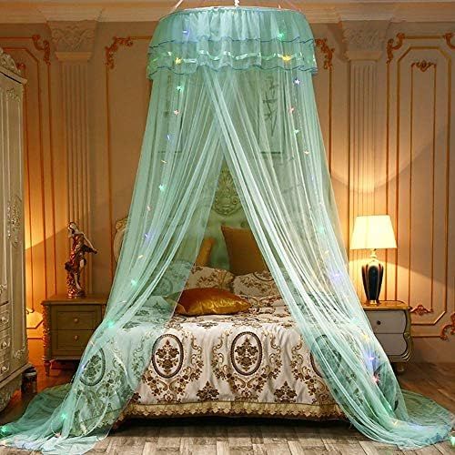  [아마존베스트]Adarl Princess Bed Canopy Mosquito Net for Kids, Dome Bed Curtains Hanging Play Tent for Childrens,Star Light String Not Included,Green