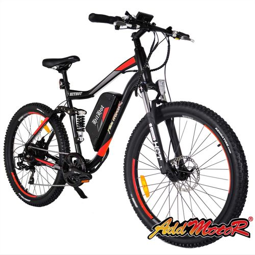  Add Motor Addmotor HITHOT Electric Mountain Bike 48V 500W Motor Ebike Full Suspension 10.4Ah Lithium Battery Pedal Assist Sport Electric Bicycle 27.5Inch 2018 for Adult Men