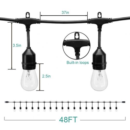  Addlon addlon LED Outdoor String Lights 48FT : with Dimmable Edison Vintage Plastic Bulbs and Commercial Great Weatherproof Strand - UL Listed Heavy-Duty Decorative LED Cafe Patio Light,