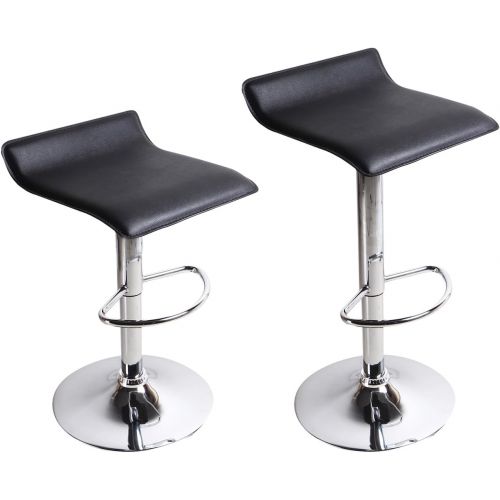  Adeco Black Hydraulic Lift Cushioned Adjustable Barstool, Micro Back Vinyl Covered, Chrome Finish Pedestal Base (Set of two)