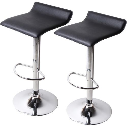  Adeco Black Hydraulic Lift Cushioned Adjustable Barstool, Micro Back Vinyl Covered, Chrome Finish Pedestal Base (Set of two)