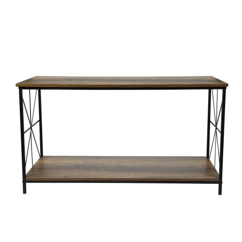  Adeco FT0198-2 Accent Storage, Wood Top Shelf with Sturdy Metal Frame, 24 Inches Height Coffee Tables Walnut
