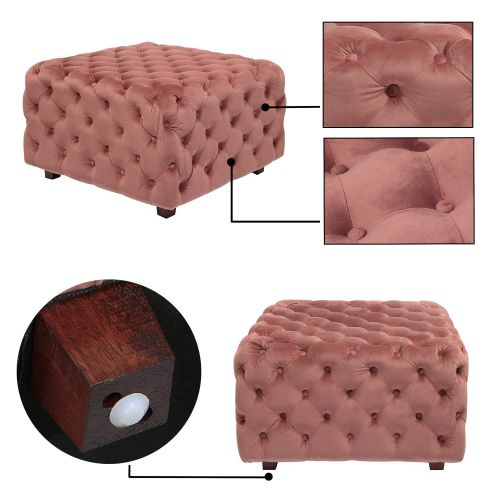  Adeco Round Storage Ottoman, Fabric Foot Rest and Seat, Modern Button Tufted, Wood Legs, Height 18 Inch (Round, Purple)