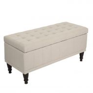 Adeco OF0043 Faux Linen Sturdy Design Rectangular Tufted Lift Top Storage Bench Footstool with Solid Wood Legs Ottomans & Storage Ottomans White