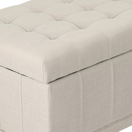  Adeco OF0043 Faux Linen Sturdy Design Rectangular Tufted Lift Top Storage Bench Footstool with Solid Wood Legs Ottomans & Storage Ottomans White