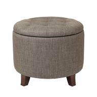 Adeco FT0043-6 Fabric Cushion Round Button Tufted Lift Top Storage Footstool, Height 17 Inches Ottomans & Storage Ottomans Strudy, Brown
