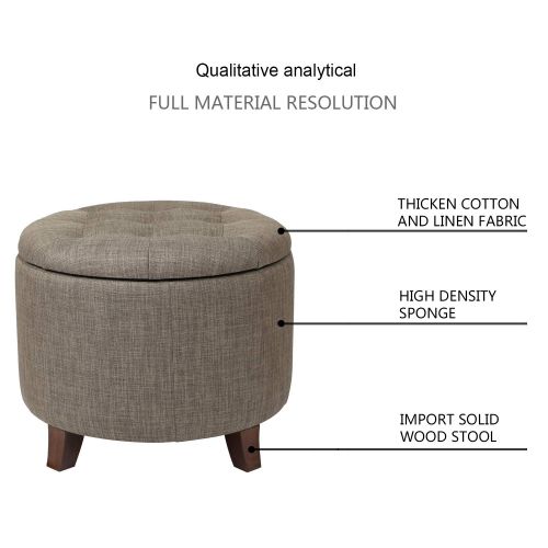  Adeco FT0043-6 Fabric Cushion Round Button Tufted Lift Top Storage Footstool, Height 17 Inches Ottomans & Storage Ottomans Strudy, Brown