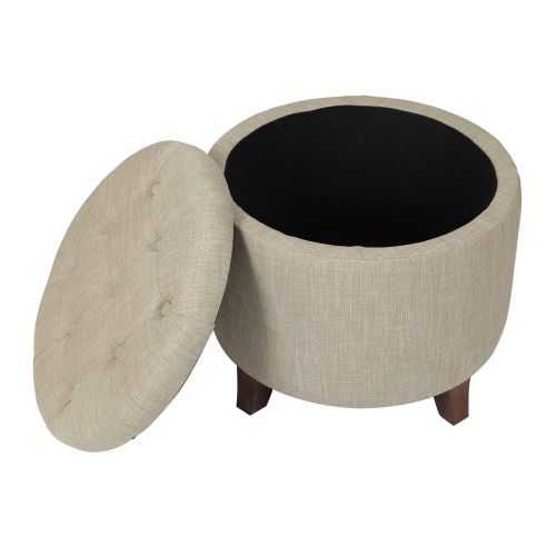  Adeco FT0043-6 Fabric Cushion Round Button Tufted Lift Top Storage Footstool, Height 17 Inches Ottomans & Storage Ottomans Strudy, Brown