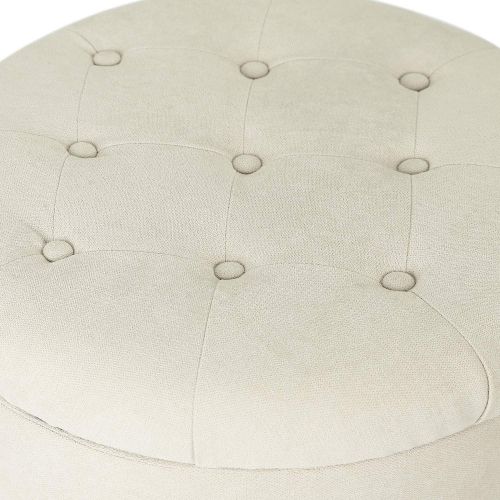  Adeco FT0043-6 Fabric Cushion Round Button Tufted Lift Top Storage Footstool, Height 17 Inches Ottomans & Storage Ottomans Strudy, Brown