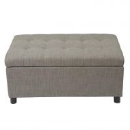 Adeco Fabric Sturdy Design Rectangular Tufted Lift Top Storage Ottoman Bench Footstool with Solid Wood Legs
