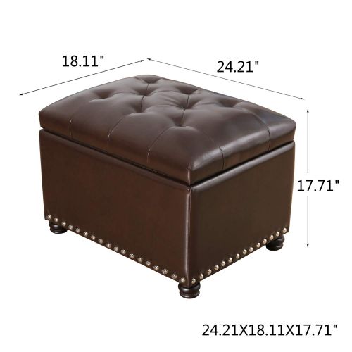  Adeco FT0033-4 High End Red Classy Bonded PU-Leather Tufted Accents Rectangular Storage Bench Ottoman Footstool