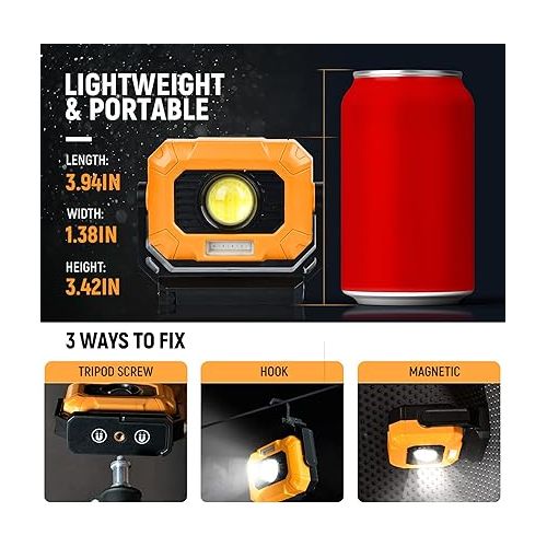  Adelante 2Pack Magnetic Work Light Rechargeable, 1500LM LED Work Light, Flashlight with 360° Rotating Stand 3 Color Temperature 6 Modes Waterproof Bright Flood Light for Mechanic and Working(2pack)