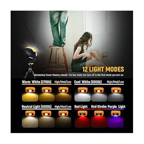  Adelante 2Pack Magnetic Work Light Rechargeable, 1500LM LED Work Light, Flashlight with 360° Rotating Stand 3 Color Temperature 6 Modes Waterproof Bright Flood Light for Mechanic and Working(2pack)