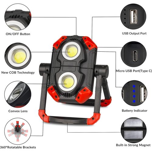  Adelante Rechargeable LED Work Light, 2500LM 30W COB Magnetic Working Lights & LED Headlamp Flashlight, 1000LM 230°Wide-Beam USB Rechargeable Head Light