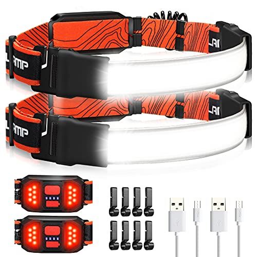 Adelante LED Headlamp Flashlight, 1000LM 230°Wide-Beam USB Rechargeable Head Light with Taillight & 8 Clips Waterproof Lightweight, Headlight Headlamps for Running, Cycling and Camping