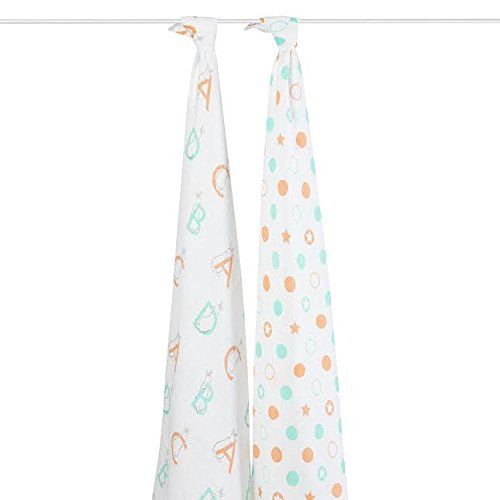  Aden+Anais Aden and Anais 2 Pk Swaddle Blanket-Pat the Bunny Storybook Print