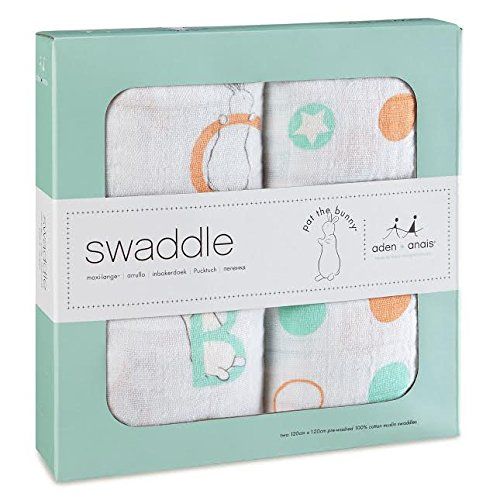  Aden+Anais Aden and Anais 2 Pk Swaddle Blanket-Pat the Bunny Storybook Print