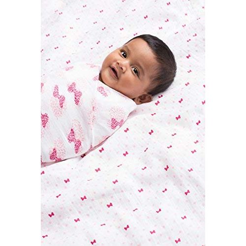  Aden aden by aden + Anais Disney Swaddle Baby Blanket, 100% Cotton Muslin, 44 X 44 inch, 4 Pack, Minnie Mouse