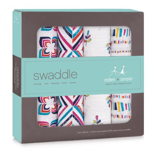  Aden + Anais Classic Swaddle Baby Blanket, 100% Cotton Muslin, Large 47 X 47 inch, 4 Pack, Flip Side