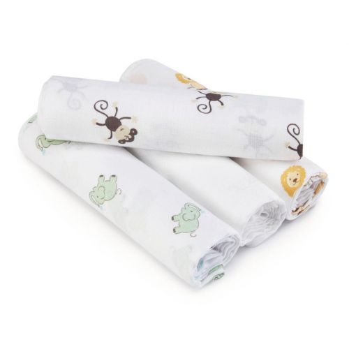  Aden + Anais Classic Swaddle Baby Blanket, 100% Cotton Muslin, Large 44 X 44 Inch, 4 Pack, Zoo-A-Roo