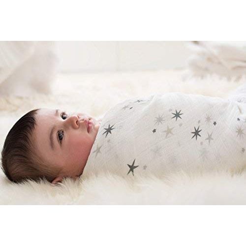  Aden + anais aden + anais Classic Swaddle Baby Blanket, 100% Cotton Muslin, Large 47 X 47 inch, 4 Pack, Rock...