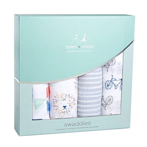  Aden + anais aden + anais Classic Swaddle Baby Blanket, 100% Cotton Muslin, Large 47 X 47 inch, 4 Pack, Rock...