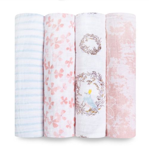  Aden + anais aden + anais Swaddle Blanket | Boutique Muslin Blankets for Girls & Boys | Baby Receiving Swaddles | Ideal Newborn & Infant Swaddling Set | Perfect Shower Gifts, 4 Pack, Bird Song