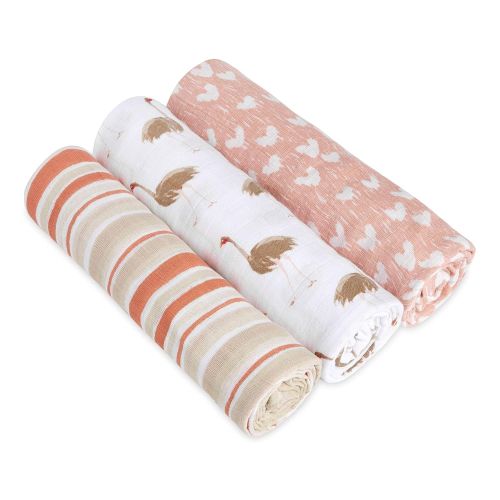  Aden + anais aden + anais 3 Piece Classic Swaddle White Label Baby Blanket, Flock Together