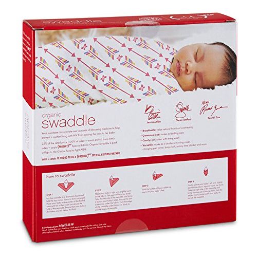  Aden + anais Aden+Anais Red Special Edition Organic Designer swaddles (3-Pack)