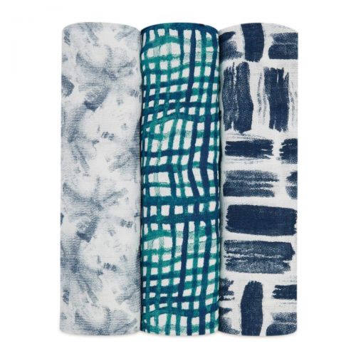  aden + anais Silky Soft Swaddle Blanket,100% Bamboo Viscose Muslin Blankets for Girls & Boys, Baby Receiving Swaddles, Ideal Newborn & Infant Swaddling Set, 3 Pack, Seaport: Baby