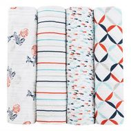 Aden + anais aden + anais Tea Collection Swaddle Baby Blanket, 100% Cotton Muslin, Large 47 X 47 inch, 4 Pack Fish Pond
